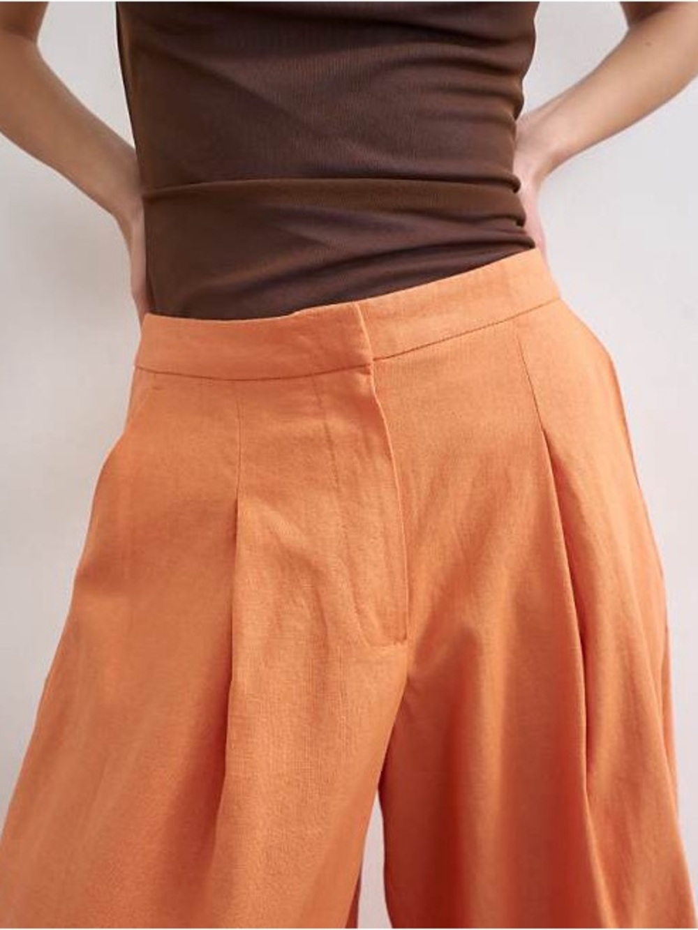 High-Waist Wide Leg Orange Linen Pants